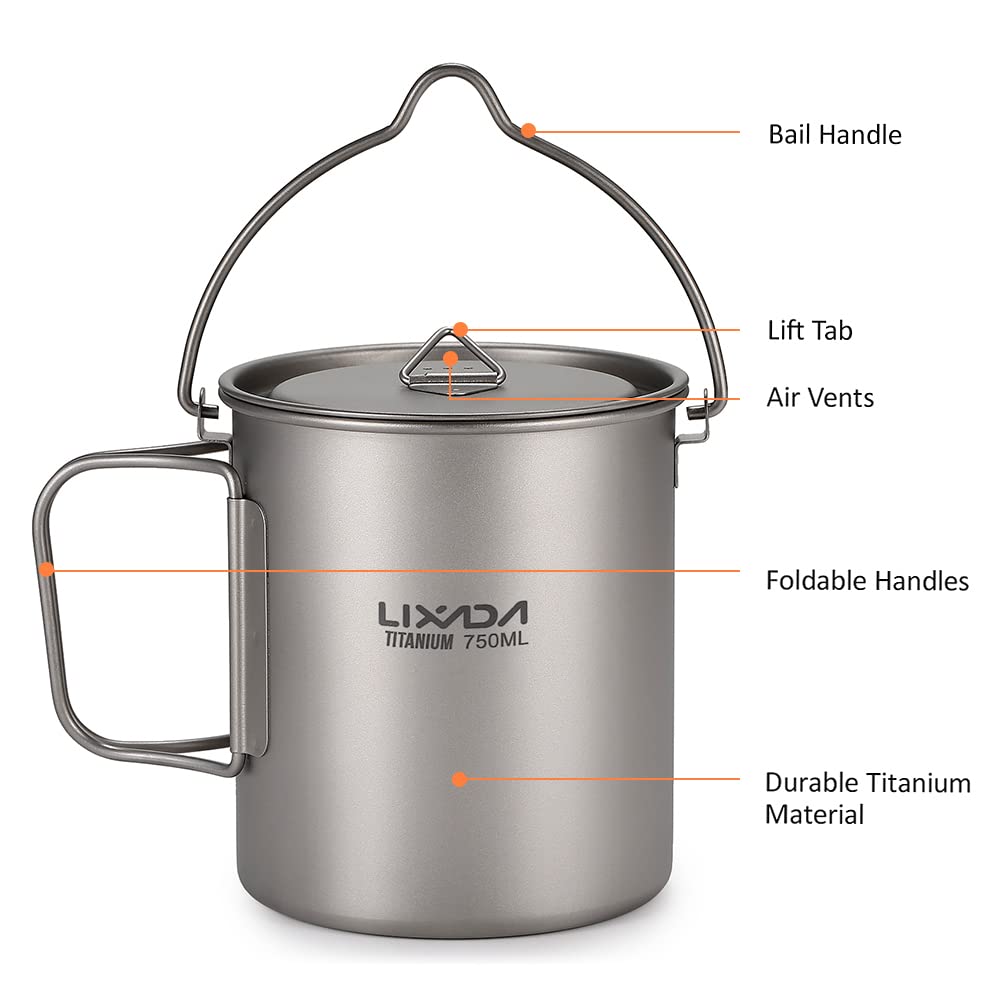Amazon | Lixada チタン アウトドア用水筒セット 750ml ポット＆450ml